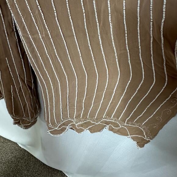 Retrofete Light Brown Beaded Wide Leg Dress‎ Pants - Picture 3 of 5